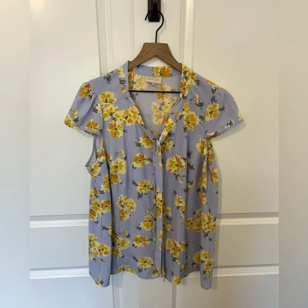 ModCloth floral darted button front tie blouse 1X